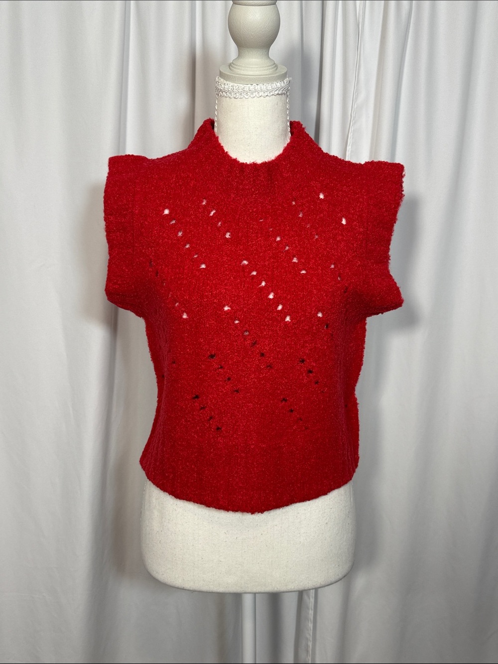 Zenana Red Sleeveless Crewneck Knit Sweater